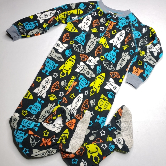 Robots Space Rocket Ships 3T Fleece Pajamas - Picture 2 of 5